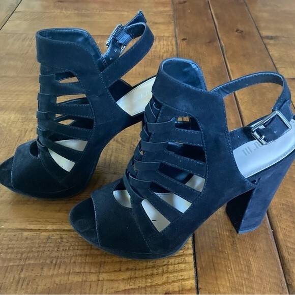 Bar III Nerisa Black Faux Suede Velvet High Heel Peep Toe Sandal Shoe Size 8.5 - Picture 7 of 14